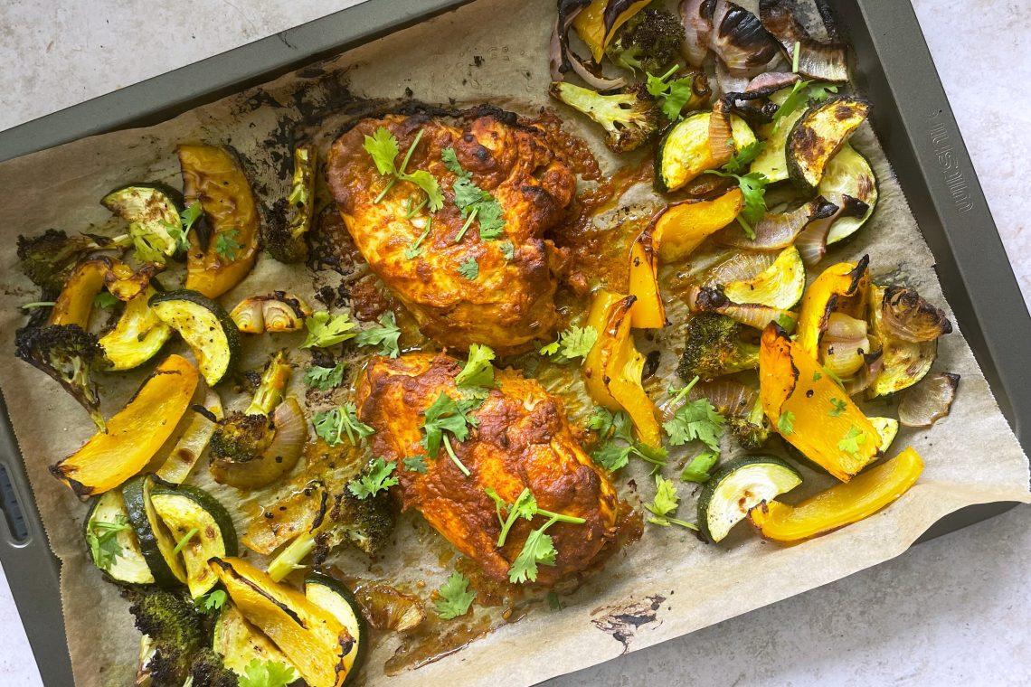 Sheet pan tandoori chicken and vegetables