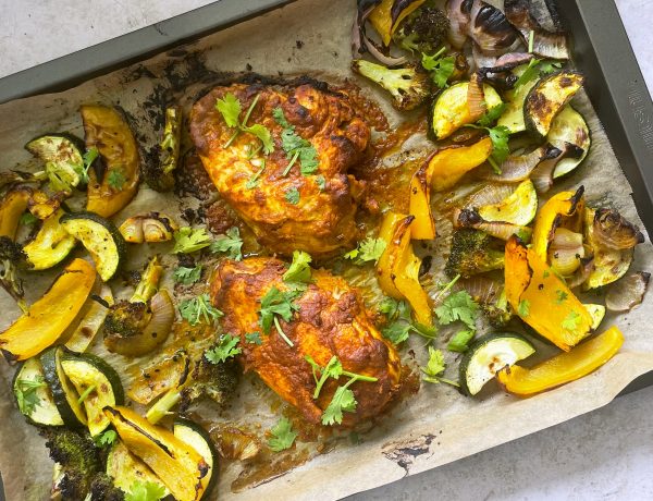 Sheet pan tandoori chicken and vegetables